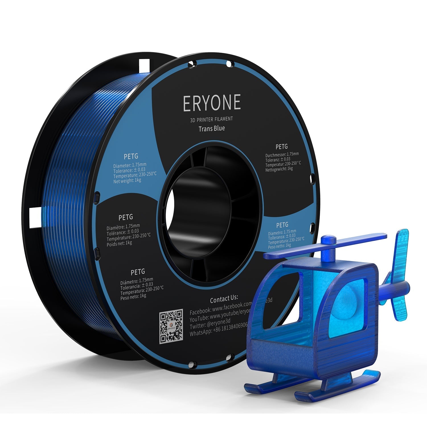 ERYONE Filamento PETG, 1.75mm ±0.03mm Filamento para Impresora 3D, 1KG(2.2LBS)/ Carrete
