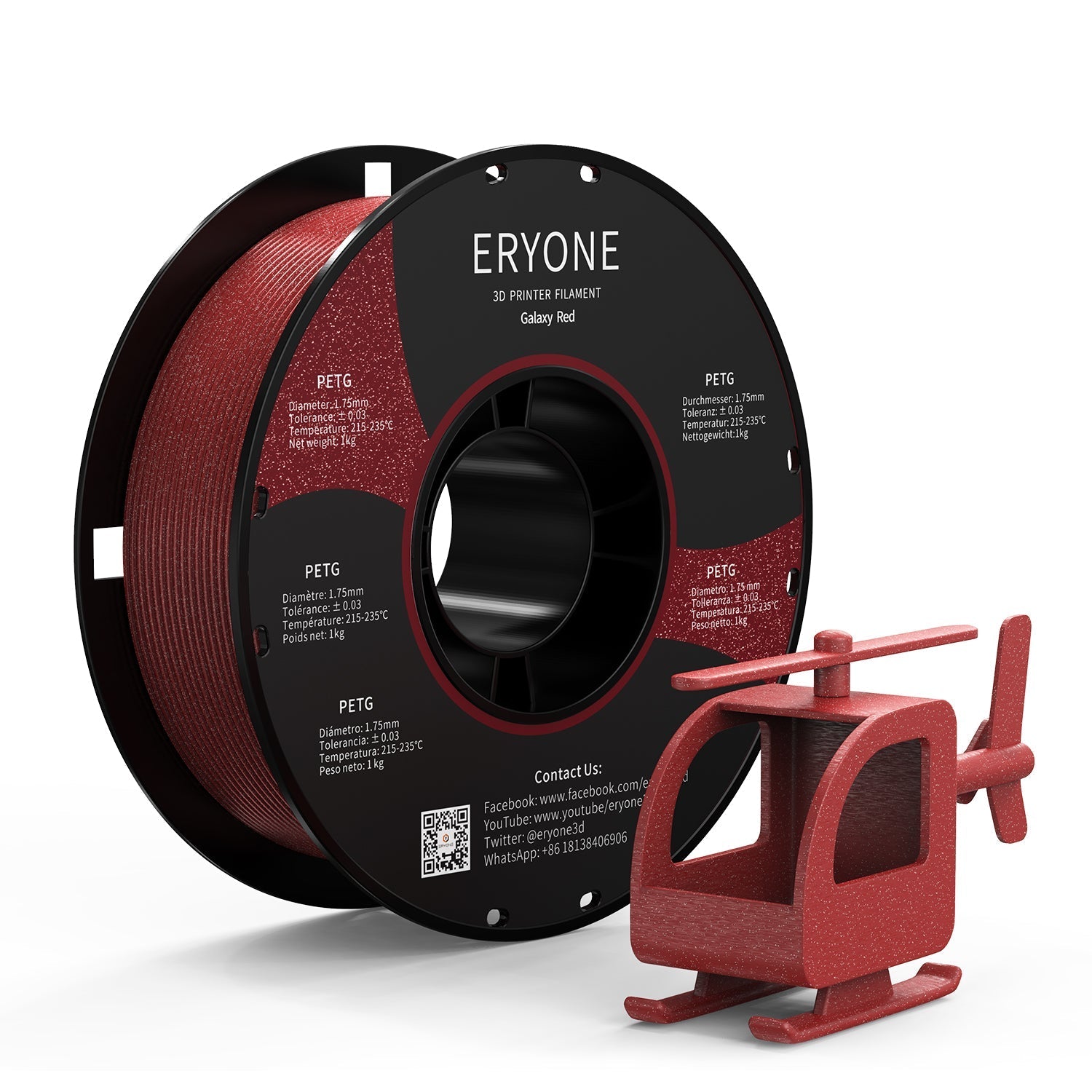 ERYONE Galaxy PETG Filamento para Impresora 3D 1.75mm, Precisión dimensional +/- 0.05 mm, 1kg (2.2LBS) / Carrete