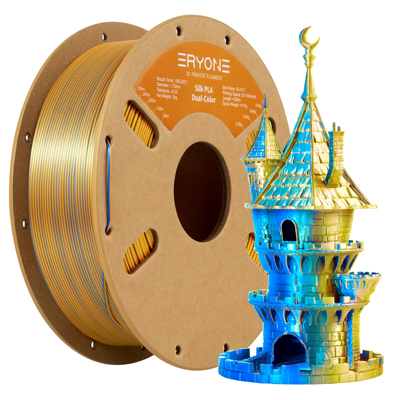 ERYONE 1kg (2.2LBS)/Spool 1.75mm Silk Dual-Color PLA Filament for 3D Printers,Accuracy +/- 0.03 mm