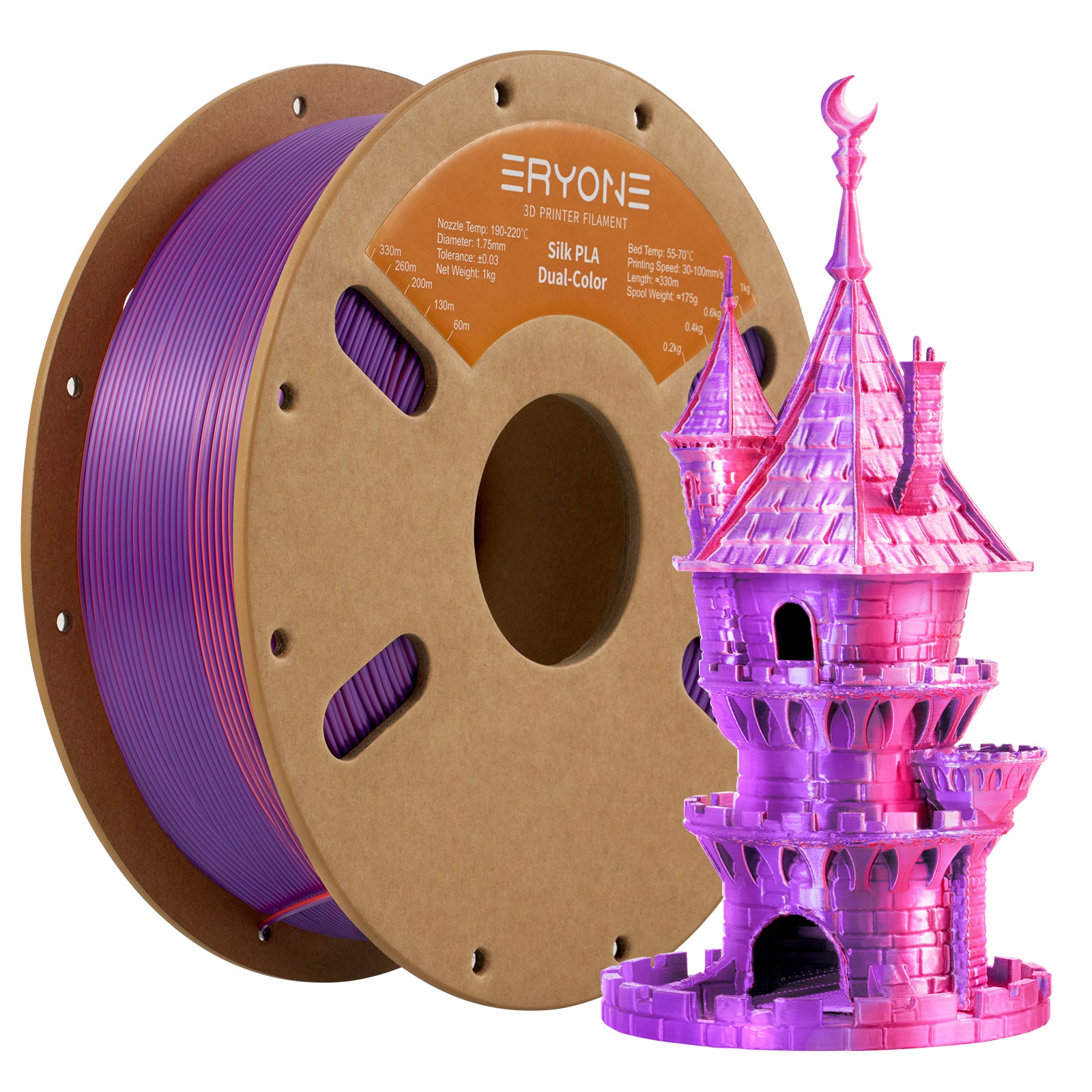 ERYONE 1kg (2.2LBS)/Spool 1.75mm Silk Dual-Color PLA Filament for 3D Printers,Accuracy +/- 0.03 mm