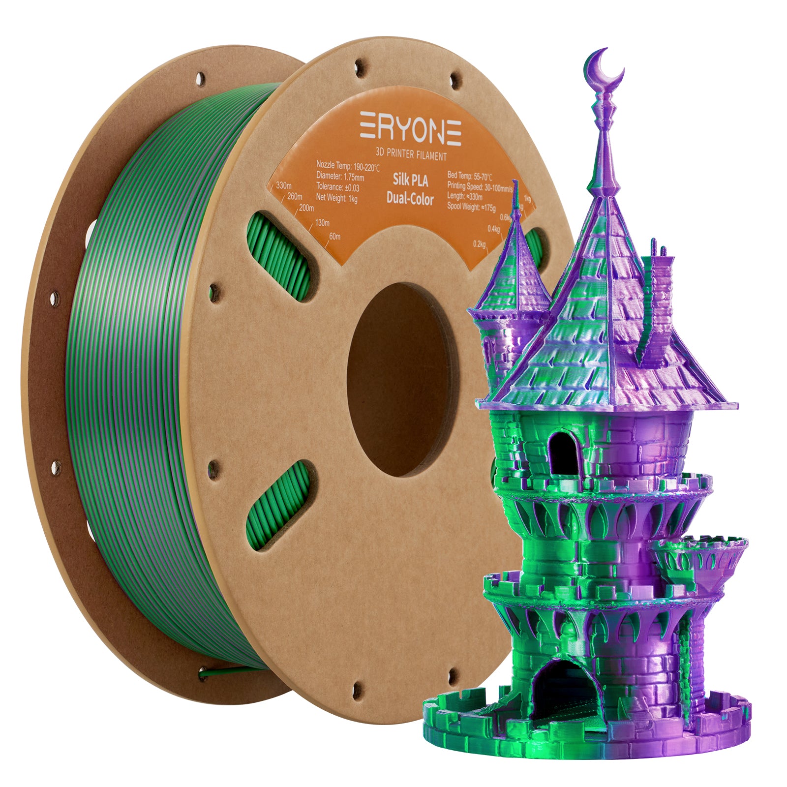 ERYONE 1kg (2.2LBS)/Spool 1.75mm Silk Dual-Color PLA Filament for 3D Printers,Accuracy +/- 0.03 mm