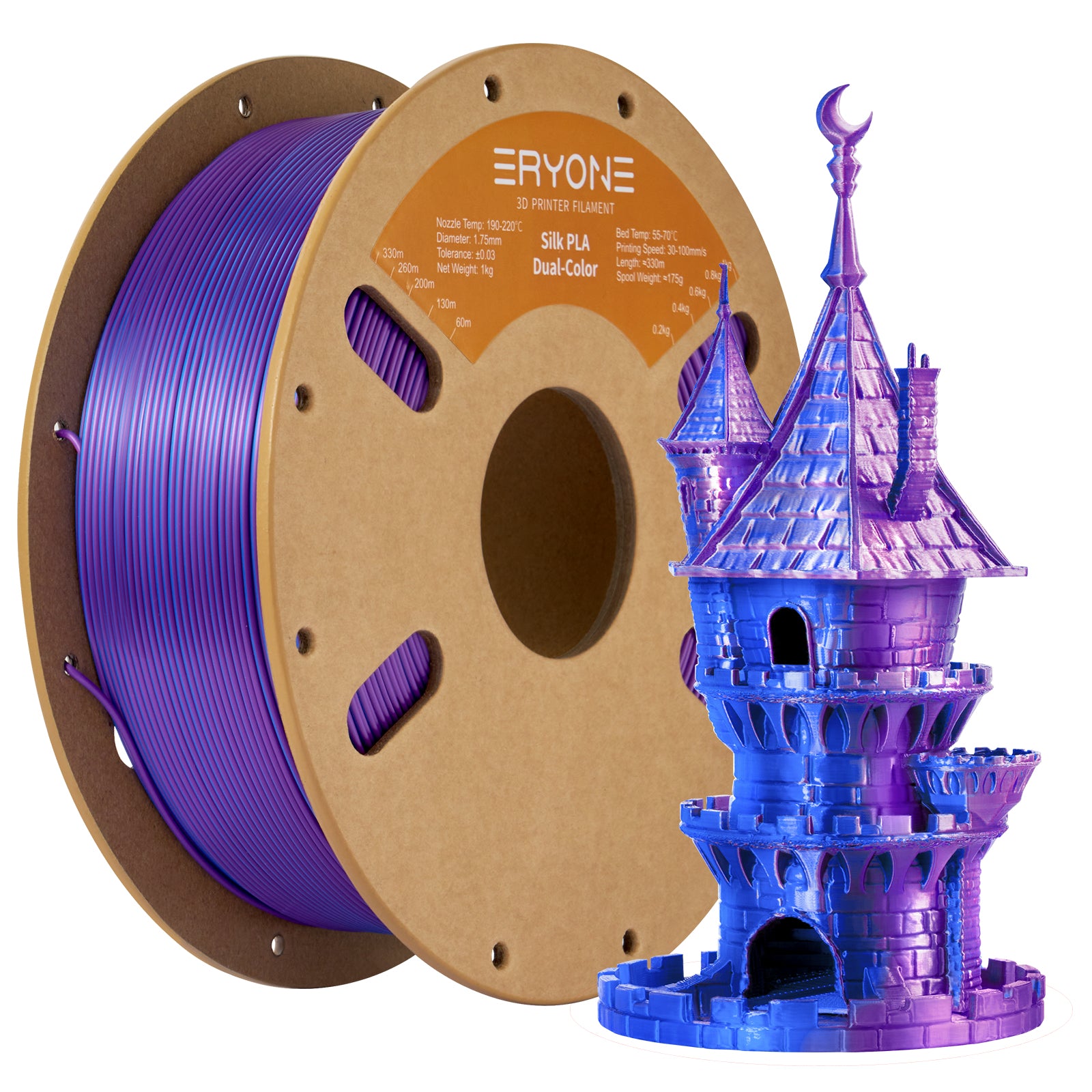 ERYONE 1kg (2.2LBS)/Spool 1.75mm Silk Dual-Color PLA Filament for 3D Printers,Accuracy +/- 0.03 mm