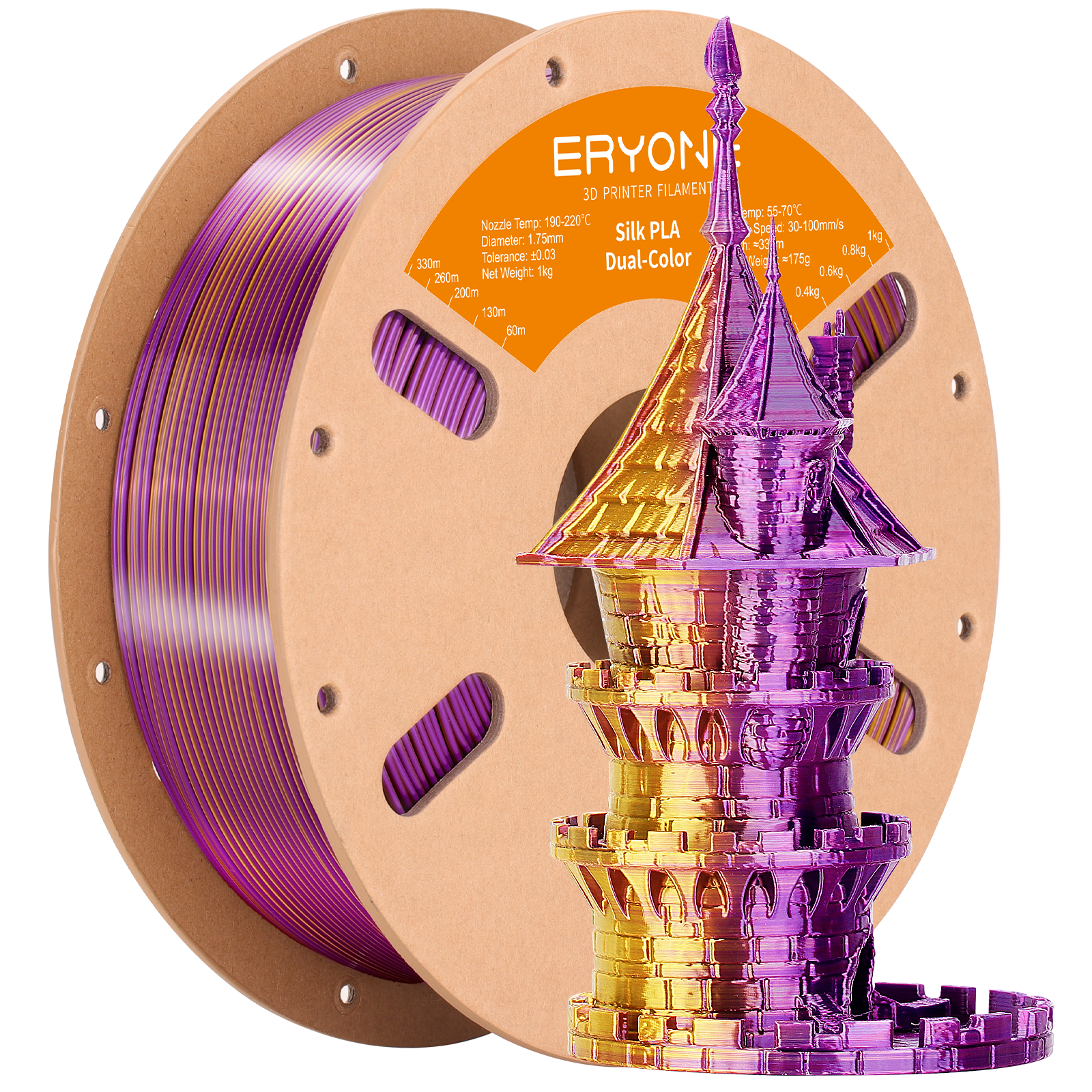 ERYONE 1kg (2.2LBS)/Spool 1.75mm Silk Dual-Color PLA Filament for 3D Printers,Accuracy +/- 0.03 mm