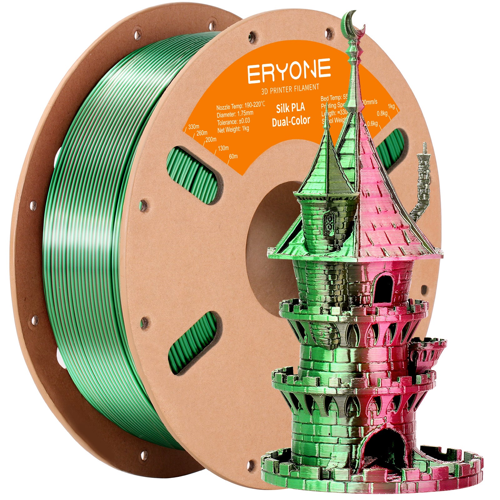 ERYONE 1kg (2.2LBS)/Spool 1.75mm Silk Dual-Color PLA Filament for 3D Printers,Accuracy +/- 0.03 mm