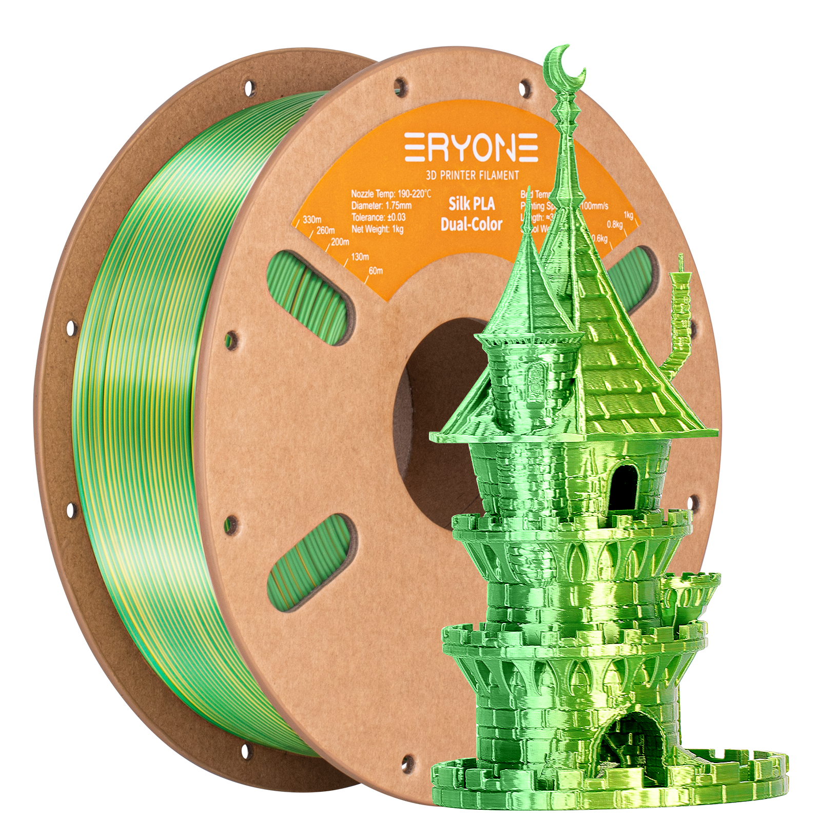 ERYONE 1kg (2.2LBS)/Spool 1.75mm Silk Dual-Color PLA Filament for 3D Printers,Accuracy +/- 0.03 mm