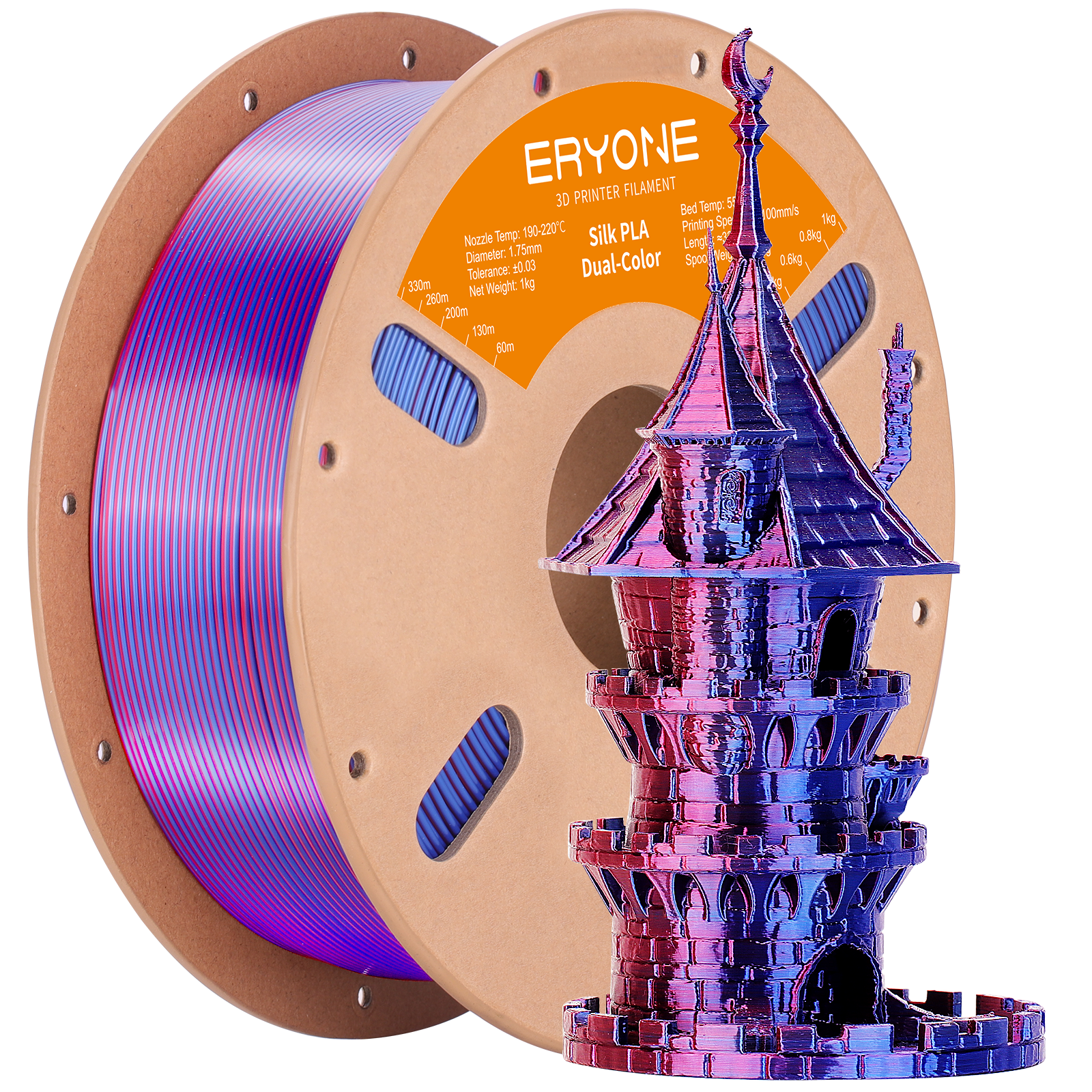 ERYONE 1kg (2.2LBS)/Spool 1.75mm Silk Dual-Color PLA Filament for 3D Printers,Accuracy +/- 0.03 mm