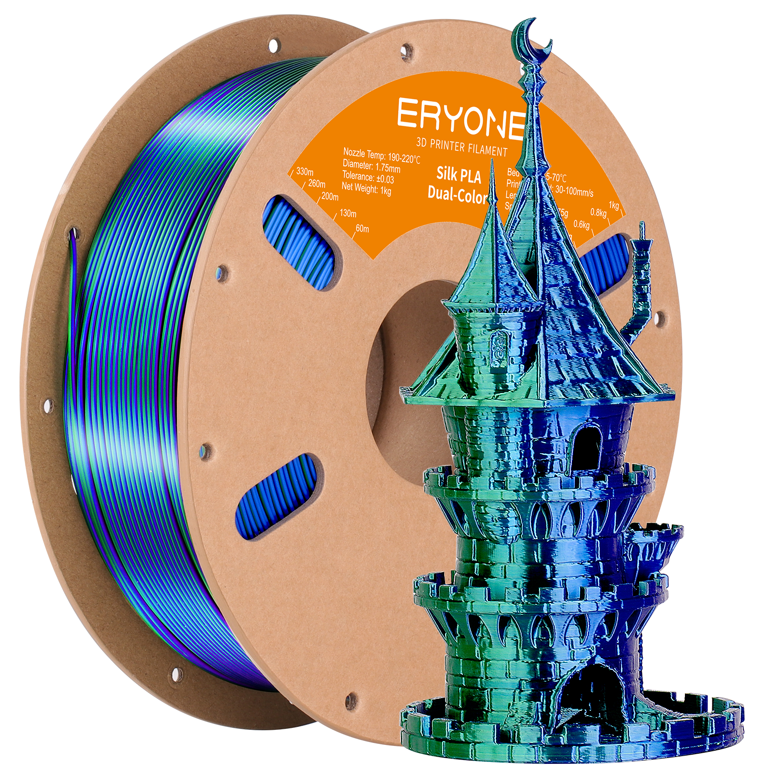 ERYONE 1kg (2.2LBS)/Spool 1.75mm Silk Dual-Color PLA Filament for 3D Printers,Accuracy +/- 0.03 mm