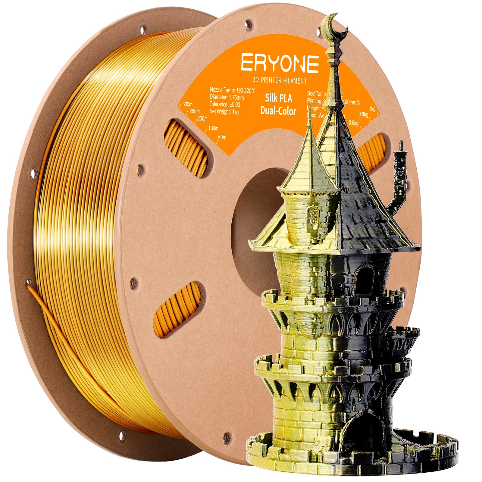 ERYONE 1kg (2.2LBS)/Spool 1.75mm Silk Dual-Color PLA Filament for 3D Printers,Accuracy +/- 0.03 mm