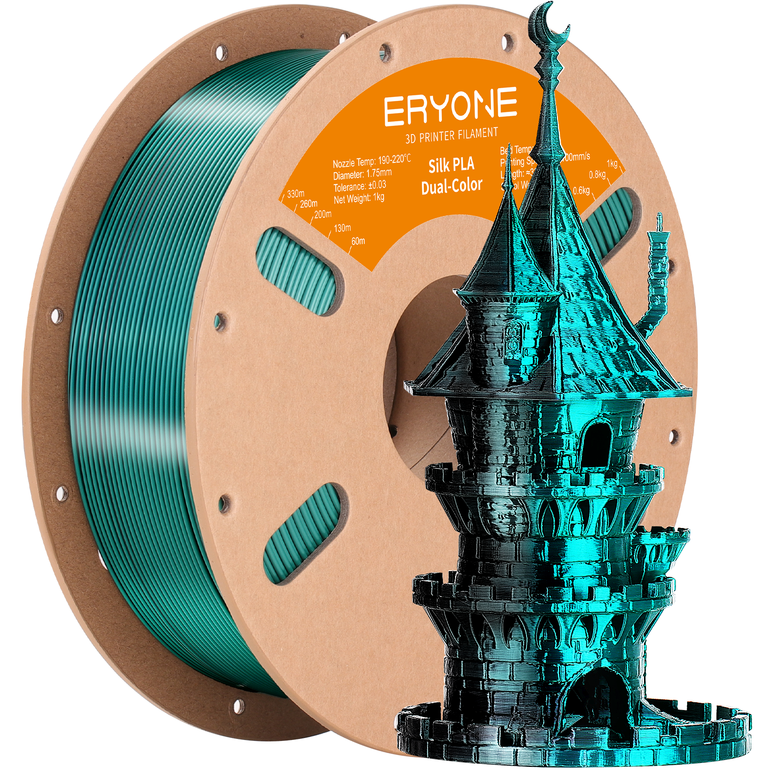 ERYONE 1kg (2.2LBS)/Spool 1.75mm Silk Dual-Color PLA Filament for 3D Printers,Accuracy +/- 0.03 mm