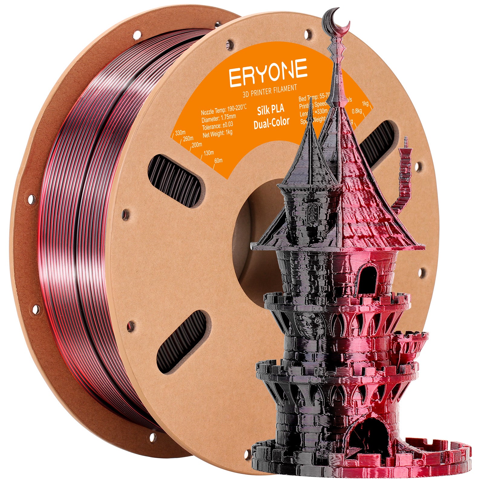 ERYONE 1kg (2.2LBS)/Spool 1.75mm Silk Dual-Color PLA Filament for 3D Printers,Accuracy +/- 0.03 mm