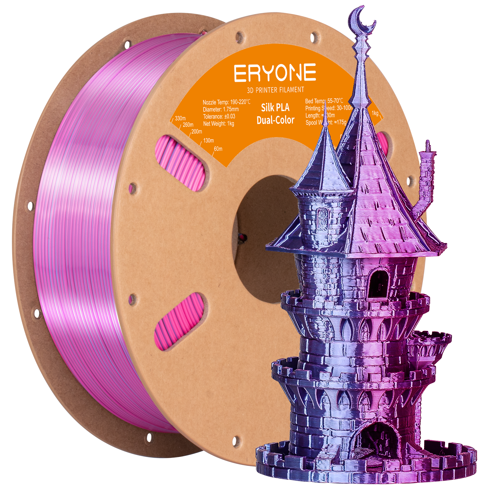ERYONE 1kg (2.2LBS)/Spool 1.75mm Silk Dual-Color PLA Filament for 3D Printers,Accuracy +/- 0.03 mm