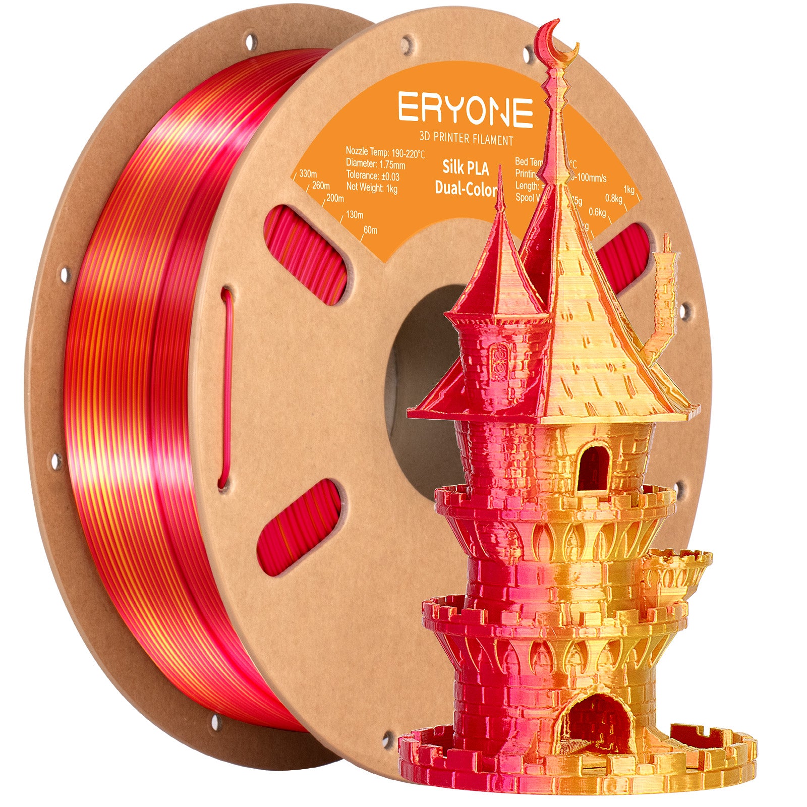 ERYONE 1kg (2.2LBS)/Spool 1.75mm Silk Dual-Color PLA Filament for 3D Printers,Accuracy +/- 0.03 mm