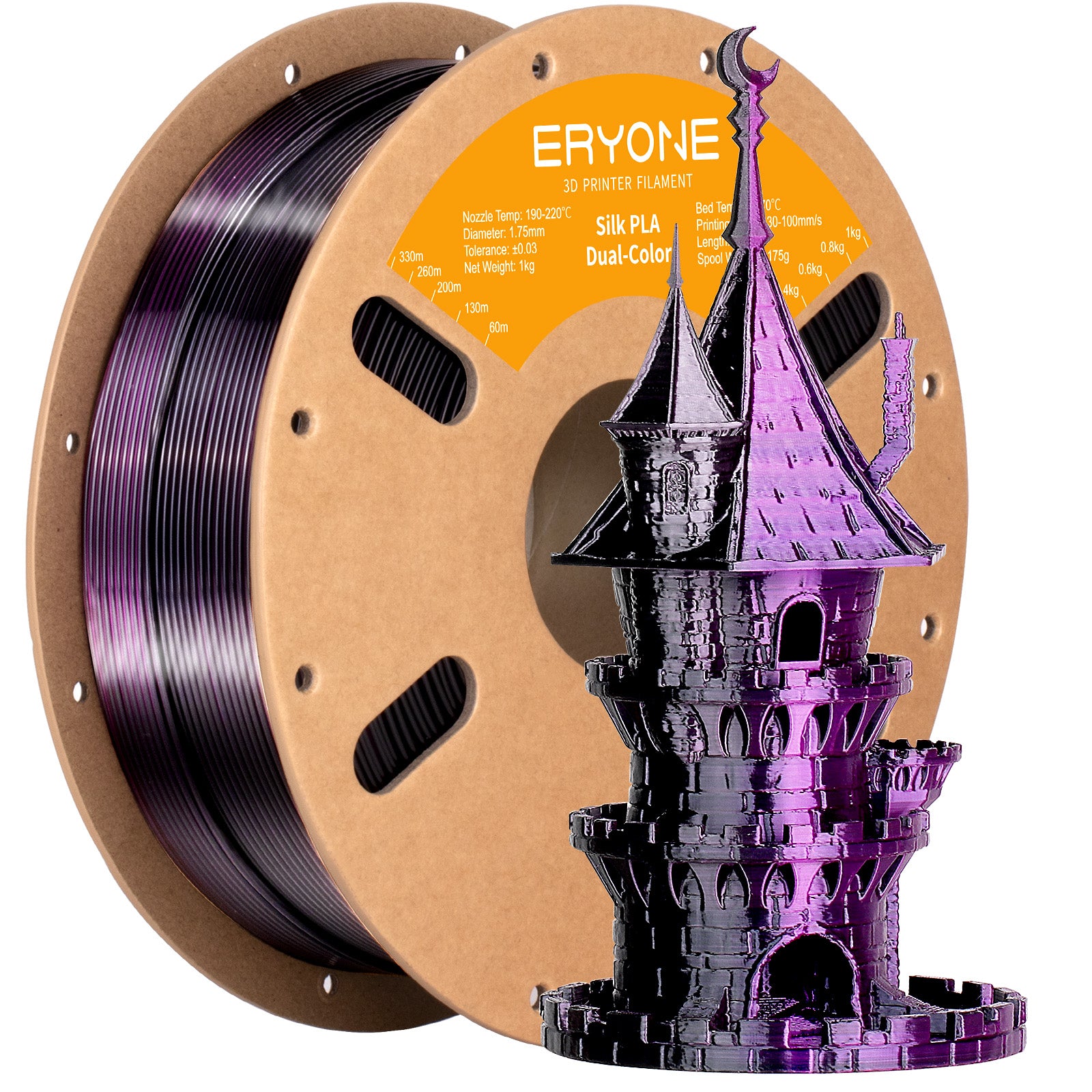 ERYONE 1kg (2.2LBS)/Spool 1.75mm Silk Dual-Color PLA Filament for 3D Printers,Accuracy +/- 0.03 mm