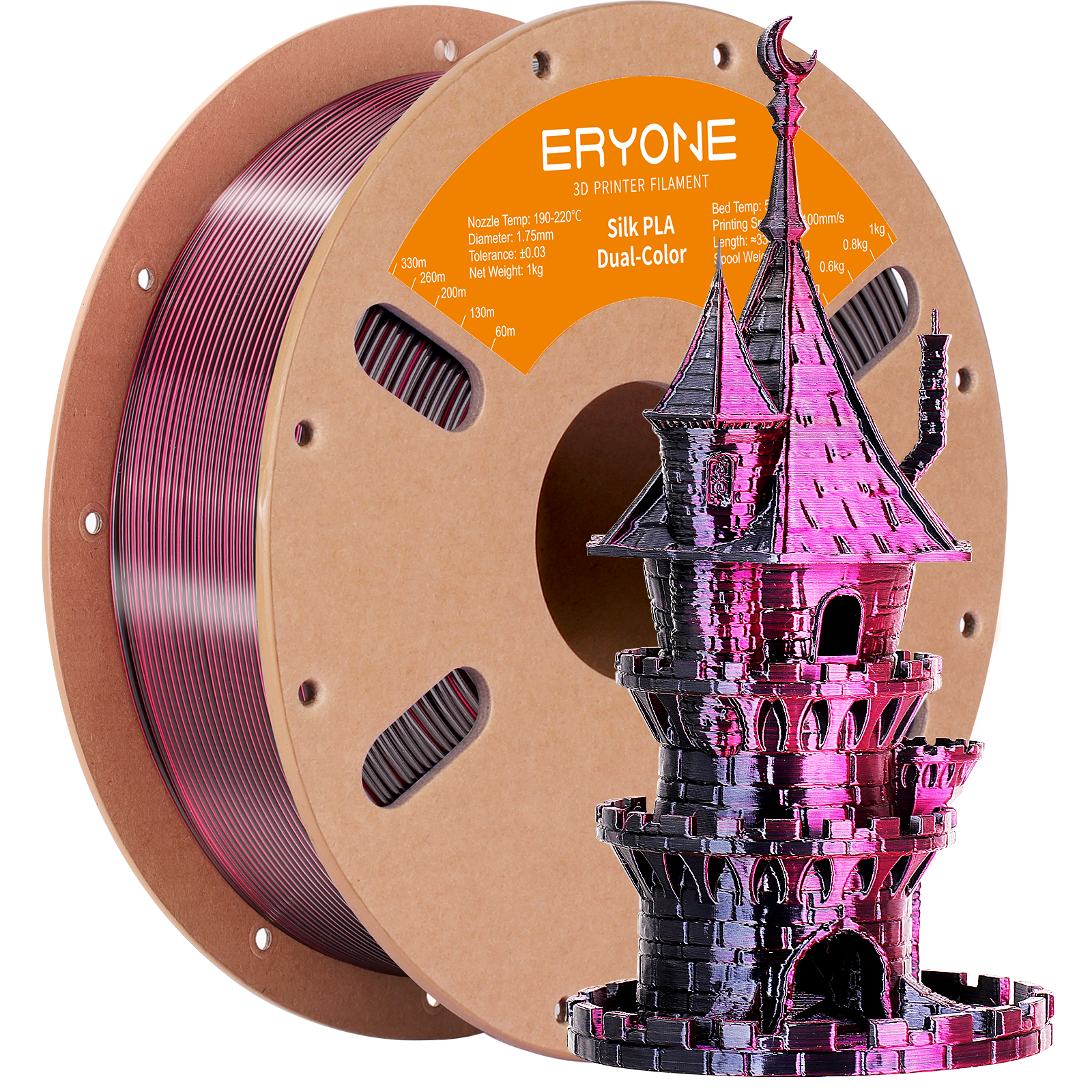 ERYONE 1kg (2.2LBS)/Spool 1.75mm Silk Dual-Color PLA Filament for 3D Printers,Accuracy +/- 0.03 mm