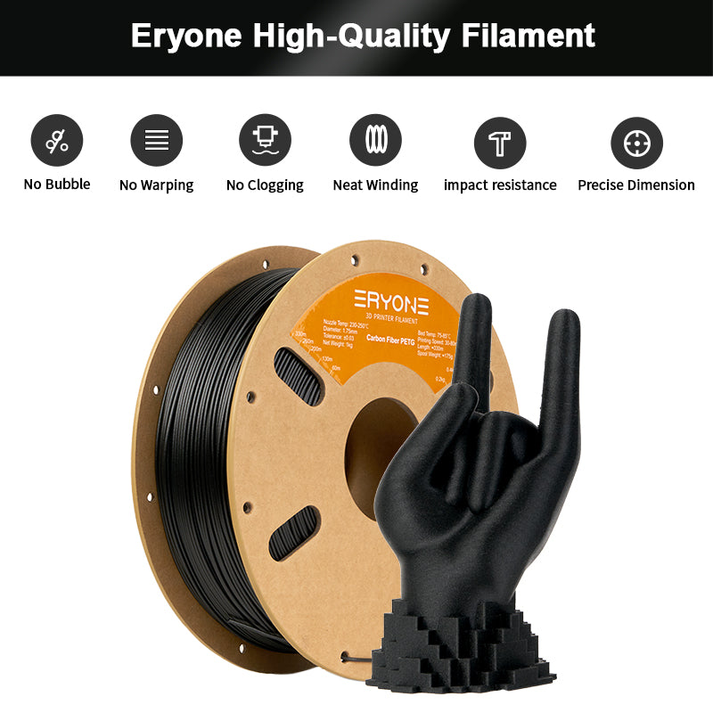 ERYONE Filamento de Fibra de Carbono PETG para Impresora 3D 1.75mm, Precisión dimensional +/- 0.05 mm 1kg (2.2LBS)/Spool