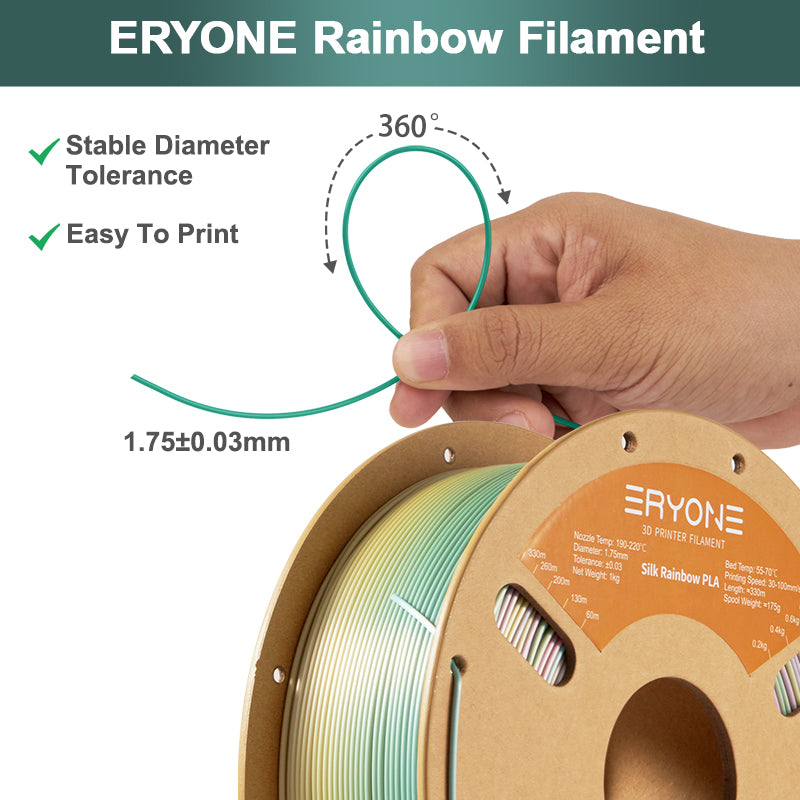 ERYONE 1.75mm 1kg/2.2lbs CLASSICAL RAINBOW PLA FILAMENT