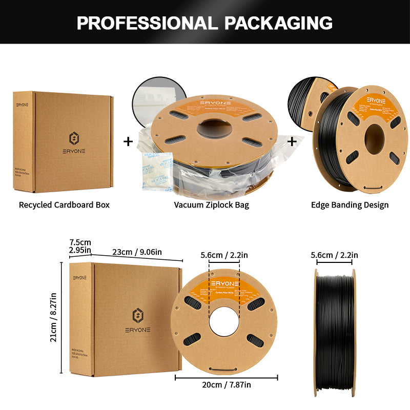 ERYONE Filamento de Fibra de Carbono PETG para Impresora 3D 1.75mm, Precisión dimensional +/- 0.05 mm 1kg (2.2LBS)/Spool
