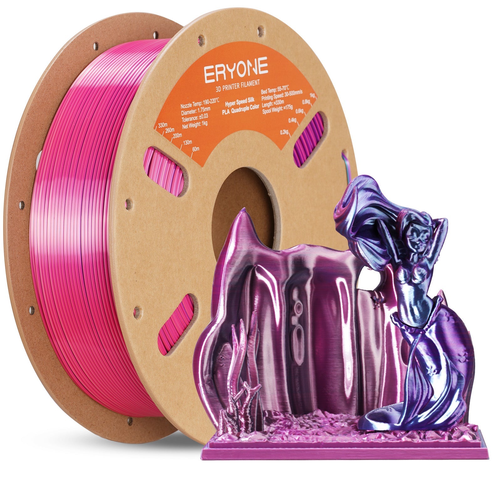 ERYONE High speed Four colors Silk PLA Filament for 3D Printers,1kg (2.2LBS)/Spool 1.75mm,Accuracy +/- 0.03 mm