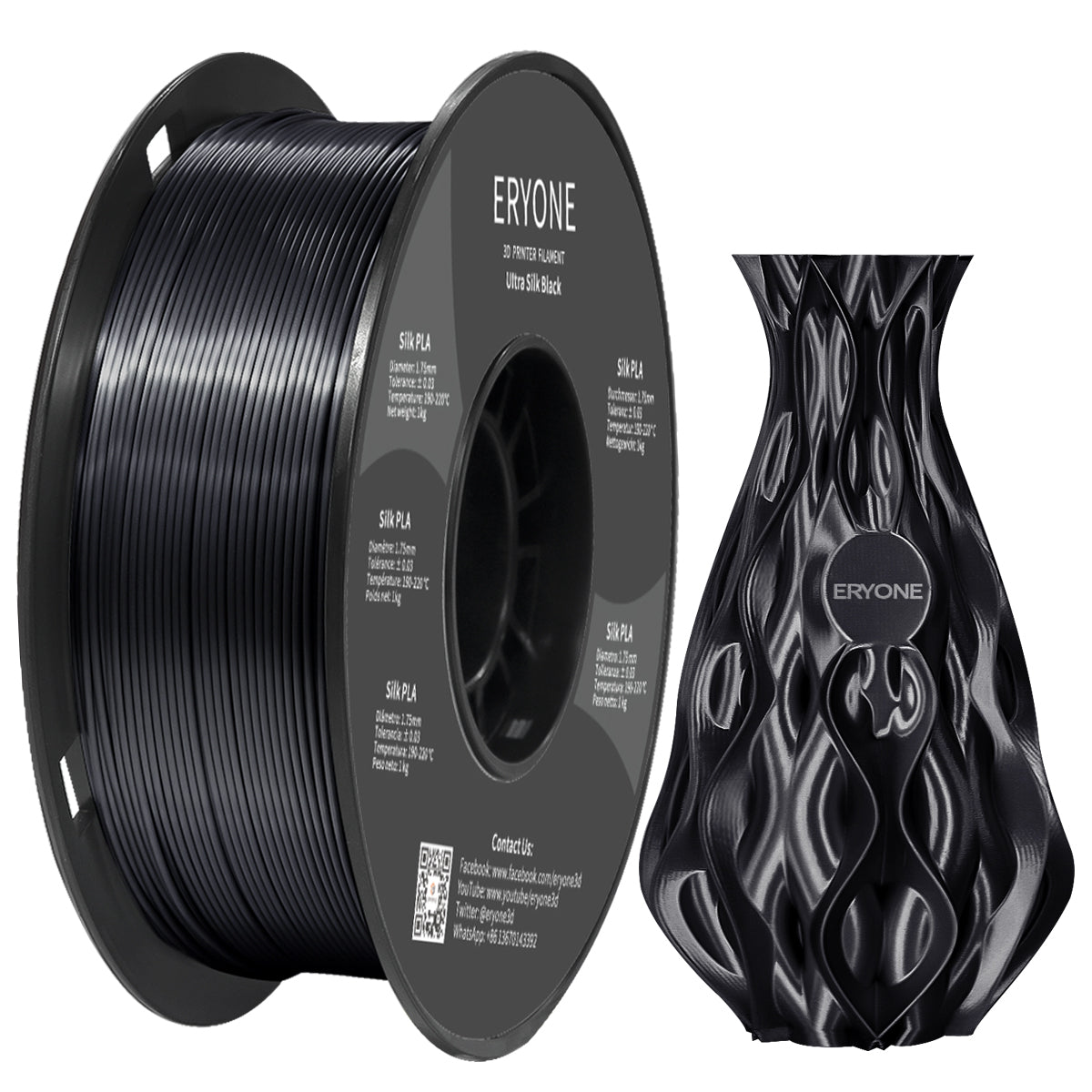 EYONE Ultra Silk PLA Filamento para Impresora 3D 1.75mm, Precisión Dimensional +/- 0.05 mm, 1kg (2.2LBS) / Carrete(más brillante y luminoso que el PLA de seda)
