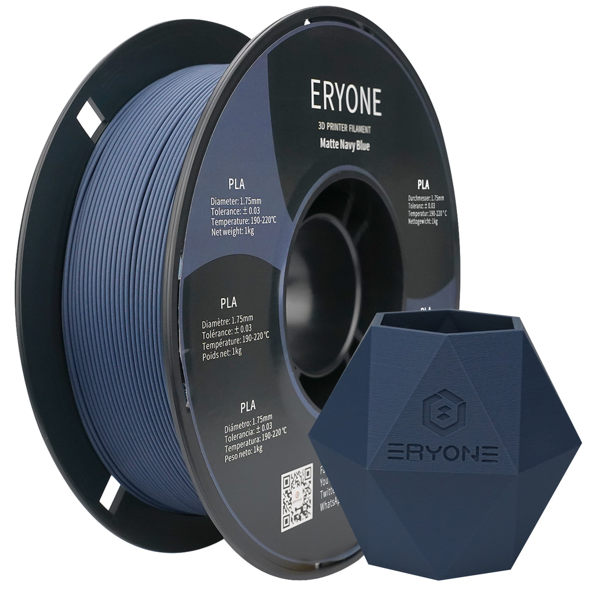 ERYONE Filamento PLA Mate, Filamento de 1.75mm para Impresora 3D, 1KG(2.2LBS)/ Carrete,