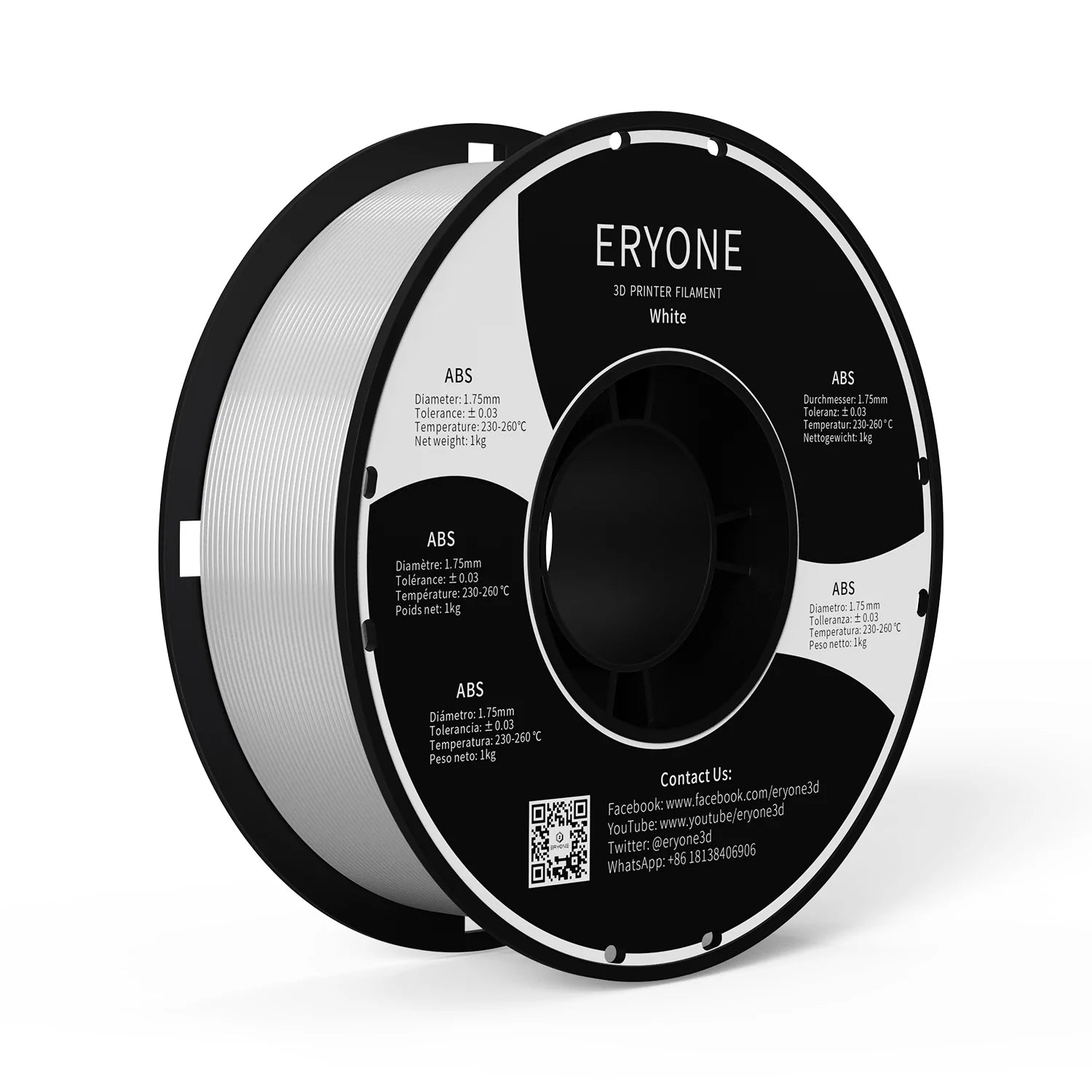 Pre-sale Filament ABS ERYONE pour imprimante 3D 1.75mm, précision dimensionnelle +/- 0.05 mm 1kg (2.2LBS)/Pool(MOQ:20 Rolls)