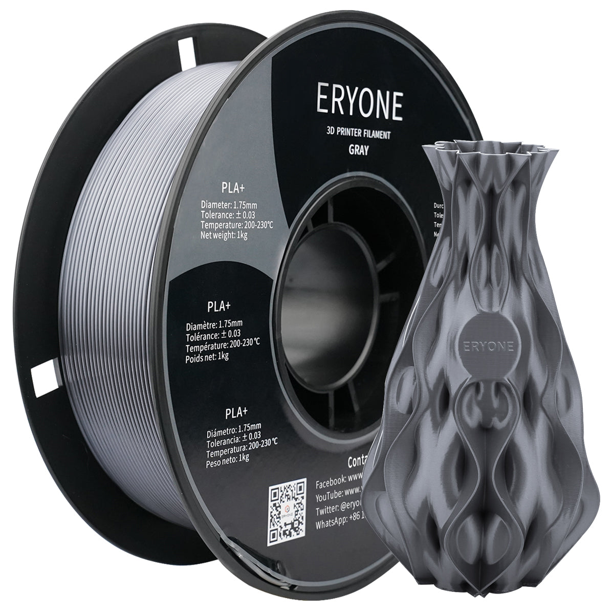 ERYONE PLA+ Filamento para Impresora 3D, Precisión dimensional +/- 0.05 mm 1kg (2.2LBS)/Spool, 1.75mm
