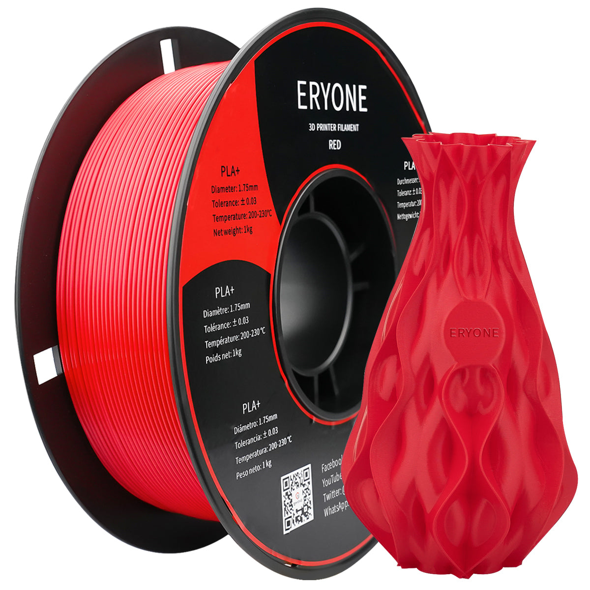 ERYONE PLA+ Filamento para Impresora 3D, Precisión dimensional +/- 0.05 mm 1kg (2.2LBS)/Spool, 1.75mm