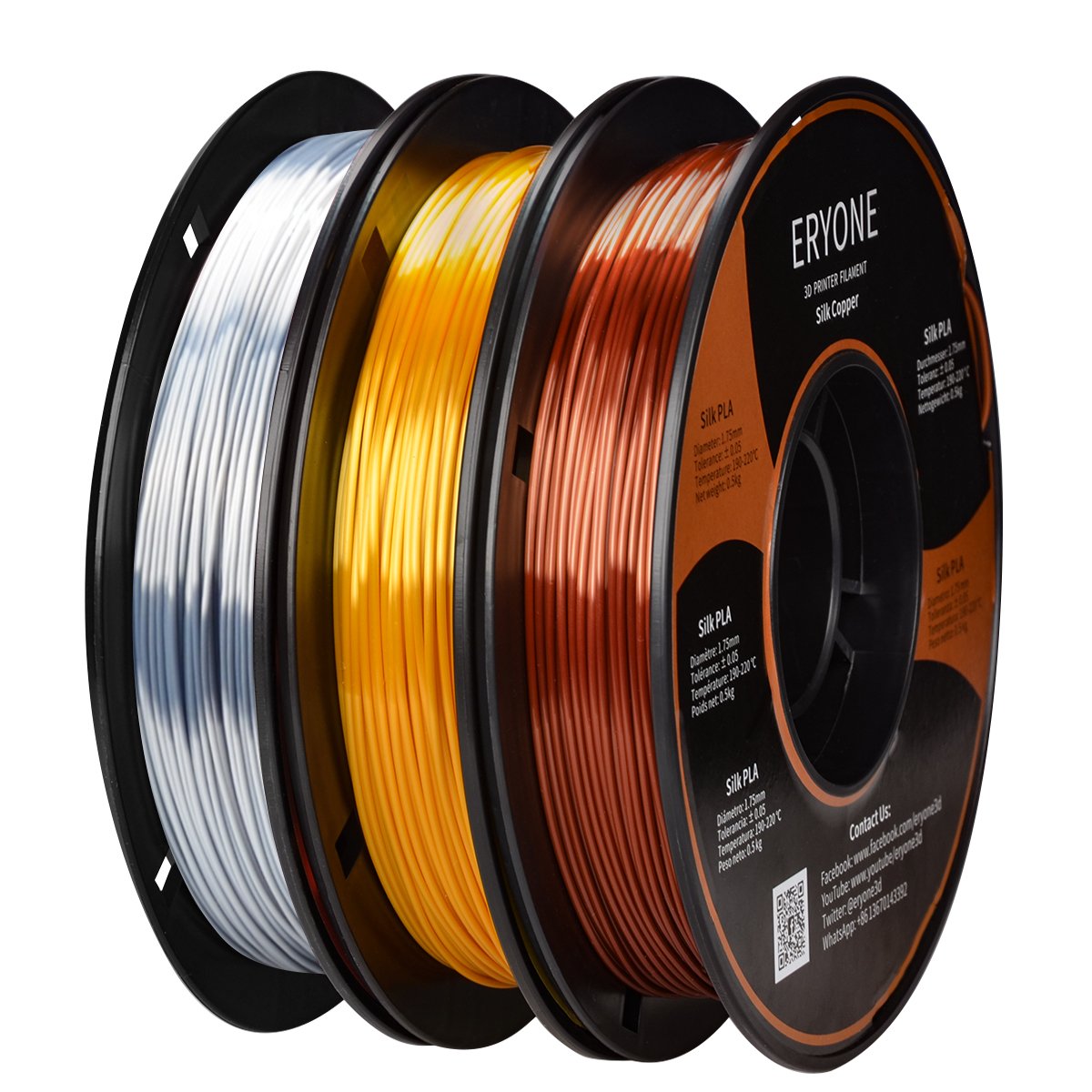 ERYONE 3 carretes de 1.5kg de Filamento PLA Mini Silk Rainbow de 1.75mm para impresora FDM 3D